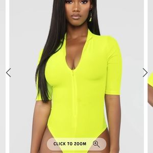 New! Fashion Nova neon yellow bodysuit size L